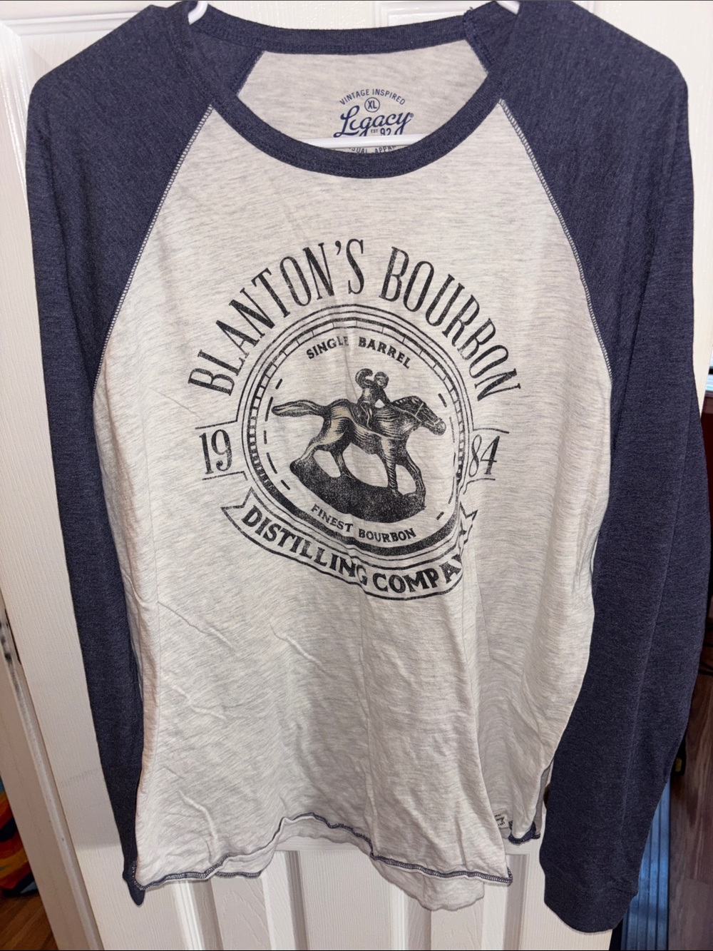 Adult Legacy Long-Sleeve Tee in Gray and Navy with Blanton's Bourbon graphic